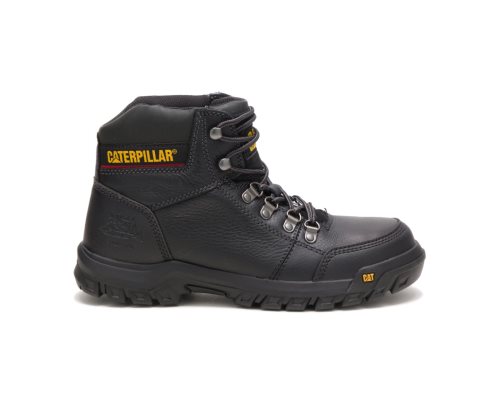 Black Caterpillar Outline Steel Toe Men's Work Boots | XJMIF-9687