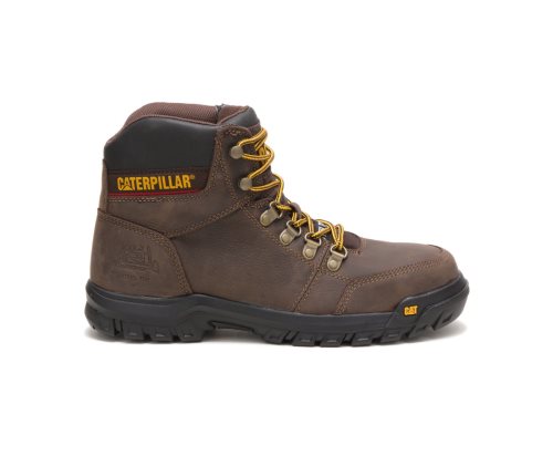 Brown Caterpillar Outline Steel Toe Men's Work Boots | HJWNV-5368