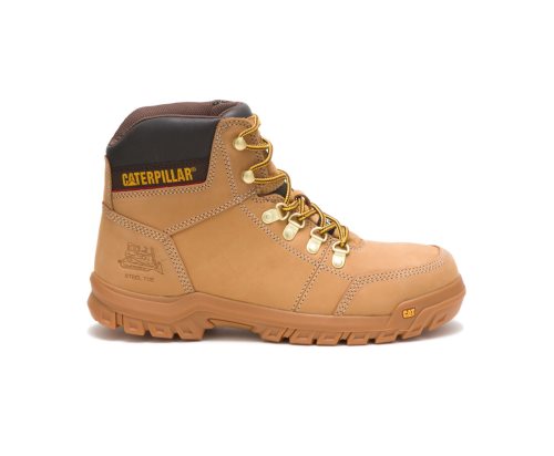 Brown Caterpillar Outline Steel Toe Men's Work Boots | IWUNP-9762