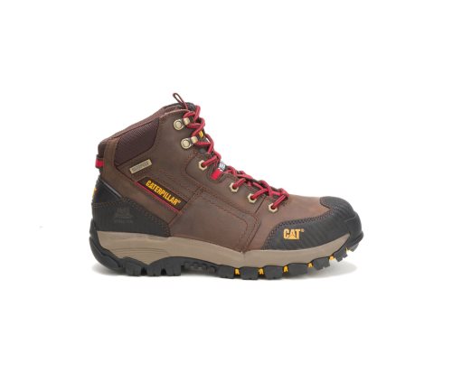 Brown/Red Caterpillar Navigator Mid Waterproof Steel Toe Men's Work Boots | PLEFW-2184