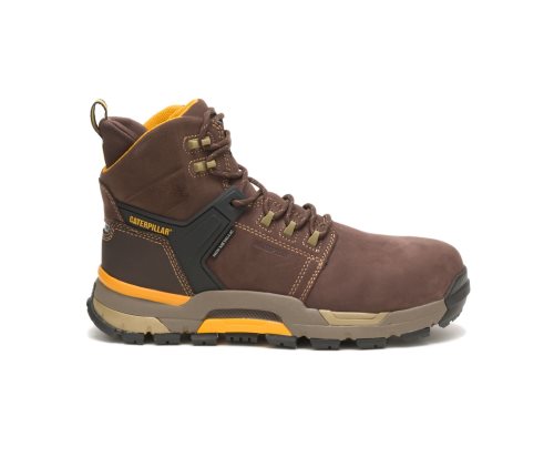 Coffee Caterpillar CAT EDGE Waterproof Nano Toe Men's Work Boots | GJYAD-1830