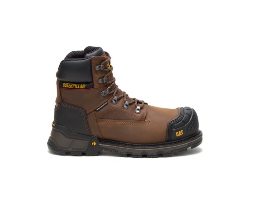 Dark Brown Caterpillar Excavator XL 6" Waterproof Composite Toe Men's Work Boots | QKWZJ-1463